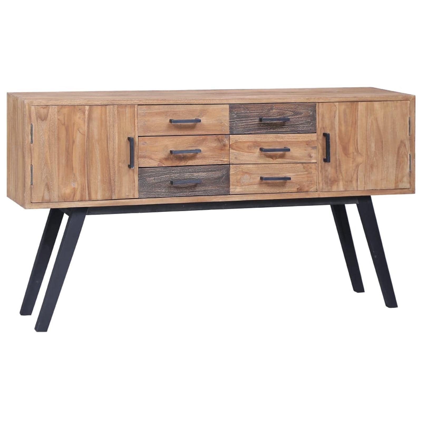 Rustic Teak Sideboard with Metal Handles and Storage