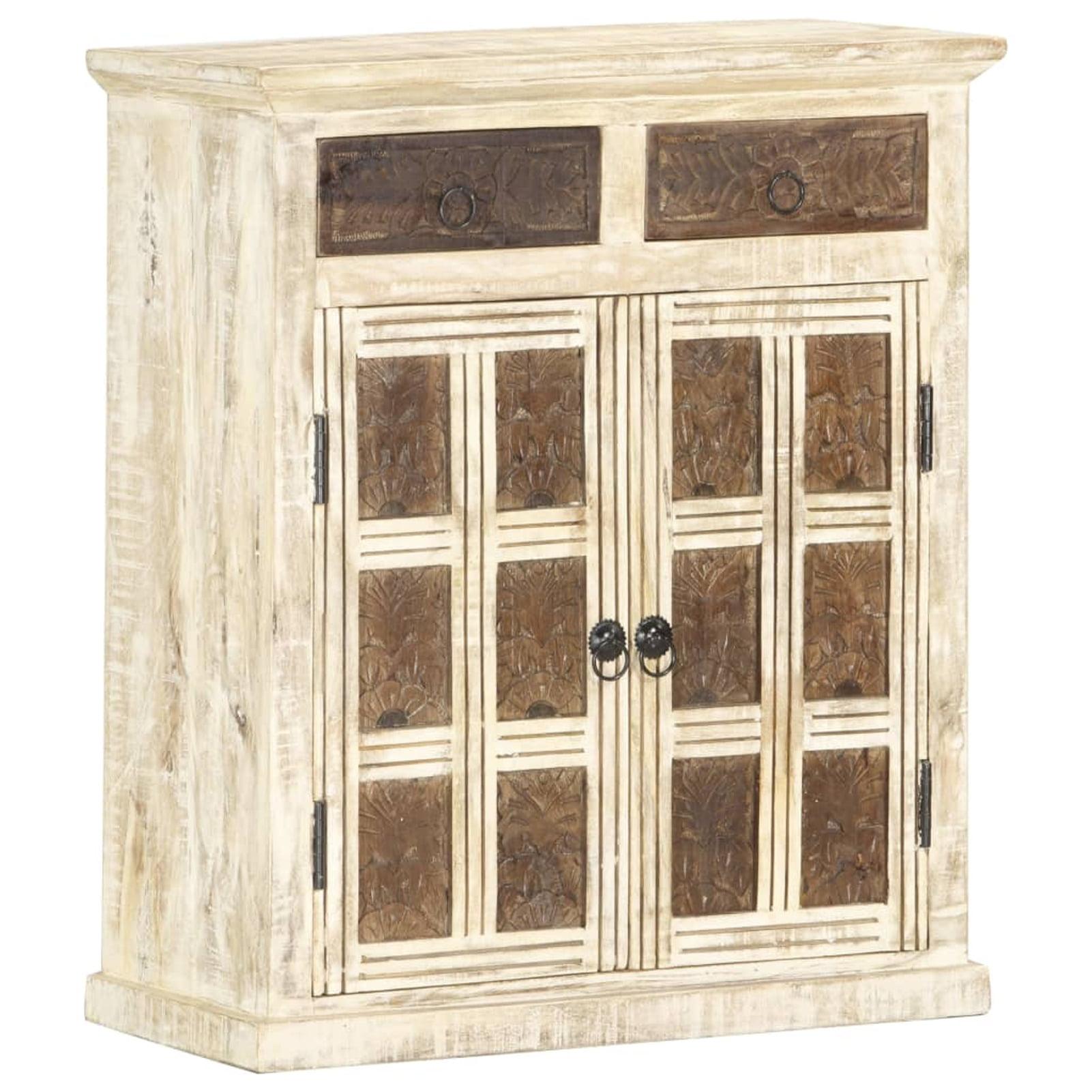 Elegant Carved White Mango Wood Sideboard with 2 Doors and Drawers