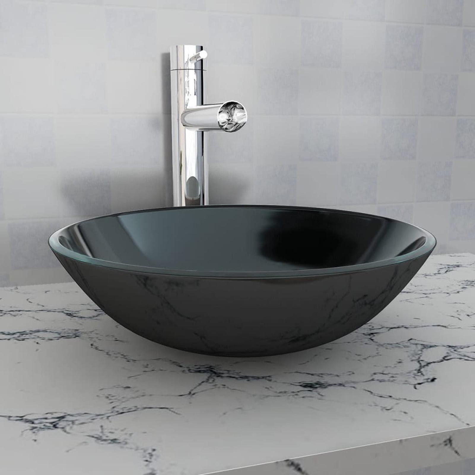 VidaXL Basin Round Wash Vanity Sink Small Countertop Basin Tempered Glass