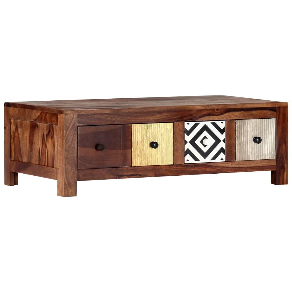 Bohemian Dark Wood Acacia Coffee Table with Storage