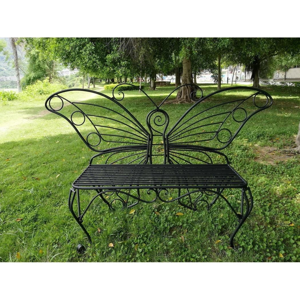 Antique Black Metal Butterfly Bench