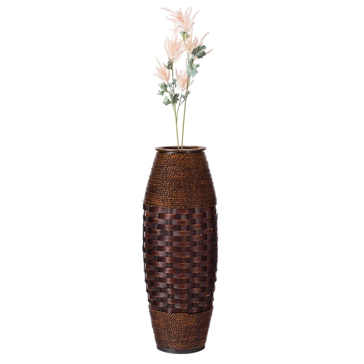Antique Bamboo Rope Cylinder Floor Vase, Brown, 26"