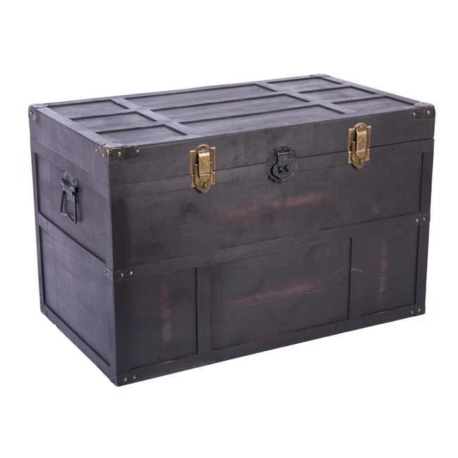 Large Dark Brown Wooden Storage Trunk with Lockable Latch