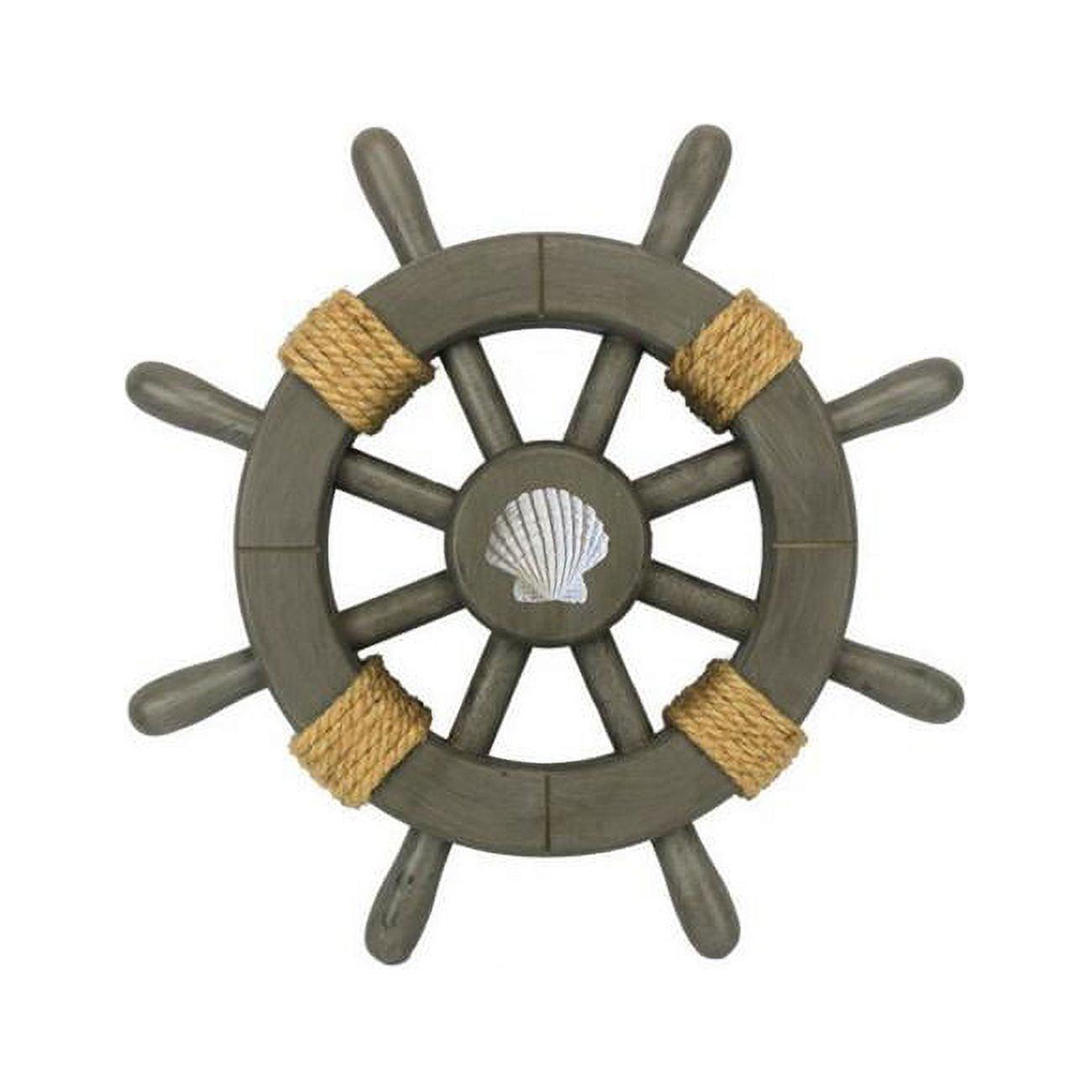 Antique Decorative Ship Wheel with Seashell- 12 in.