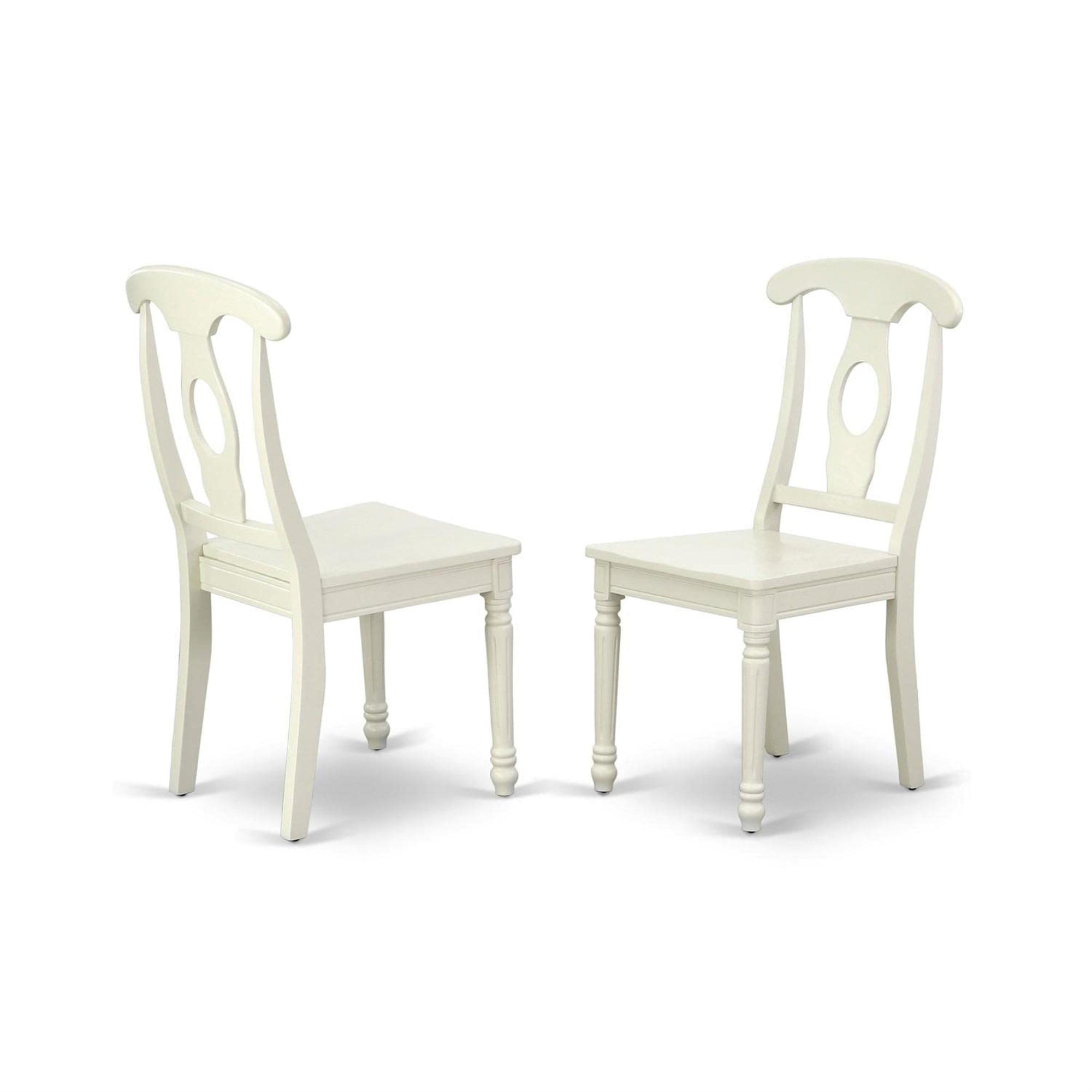East West Furniture Napoleon 10" Wood Dining Chairs in Linen White (Set of 2)