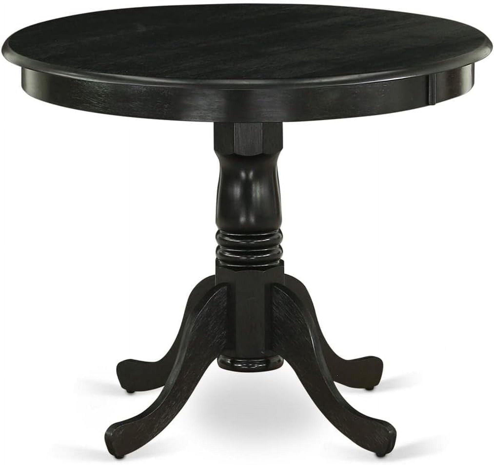 East West Furniture Antique Round Rubber Wood Dining Table in Wirebrushed Black