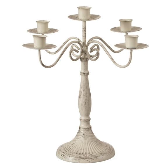 Fabulaxe Antique 12" Distressed 3 Arm Metal Candelabra for Dining Room, Entryway, Kitchen and Vanity