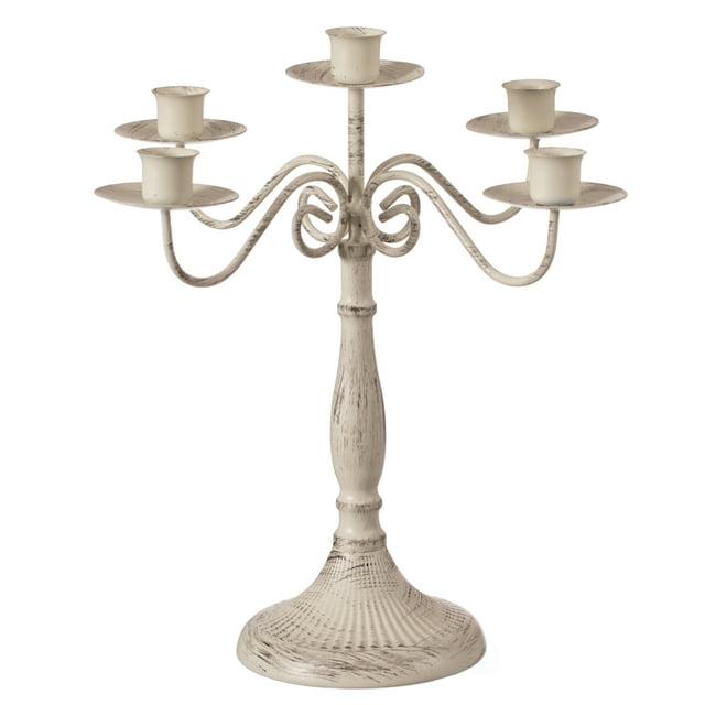 Fabulaxe Antique 12" Distressed 3 Arm Metal Candelabra for Dining Room, Entryway, Kitchen and Vanity