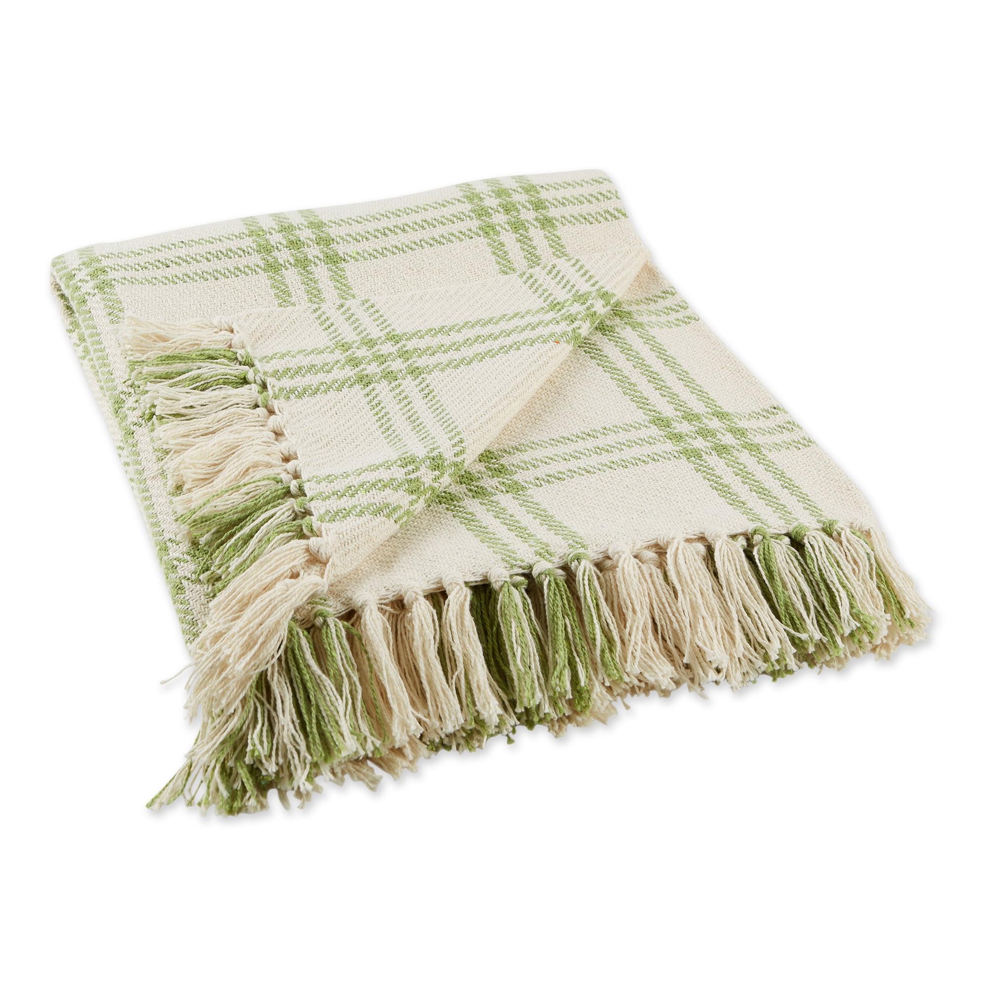 Contemporary Home Living Green and White Plaid Rectangular Cotton Decorative Throw 50" x 60"