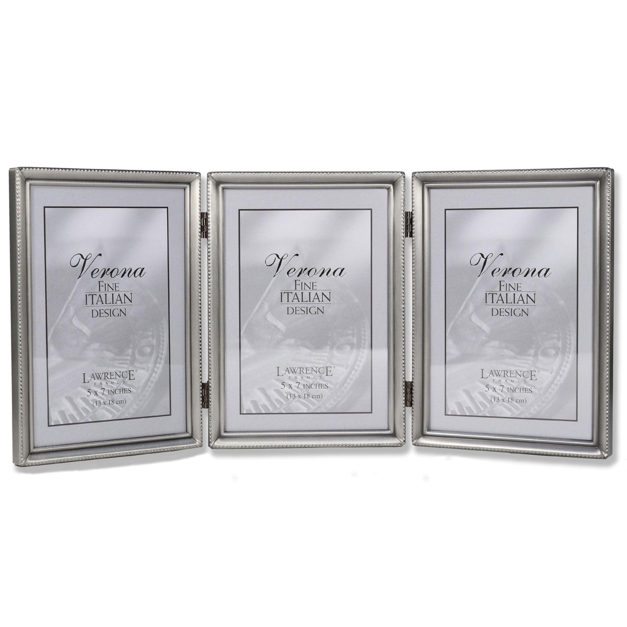 Classic Antique Pewter 5x7 Hinged Triple Photo Frame with Bead Border