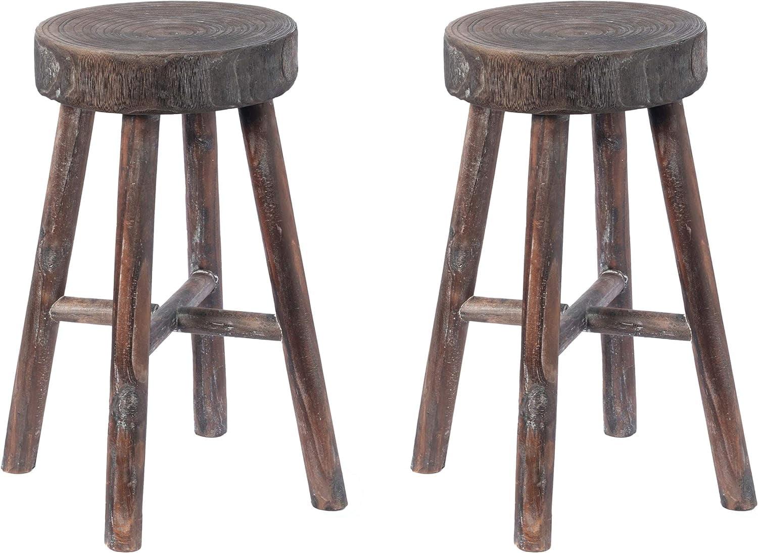 Rustic Brown Wooden Log Cabin Stools Set of 2