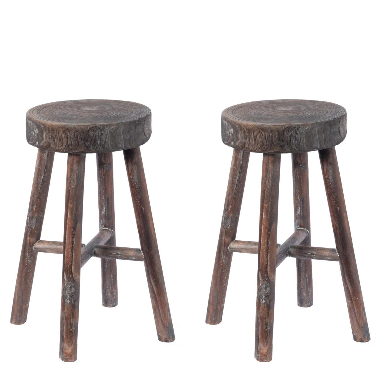 Rustic Brown Wooden Log Cabin Stools Set of 2