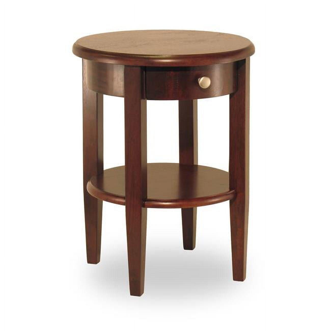 Transitional Walnut Wood Round End Table with Storage