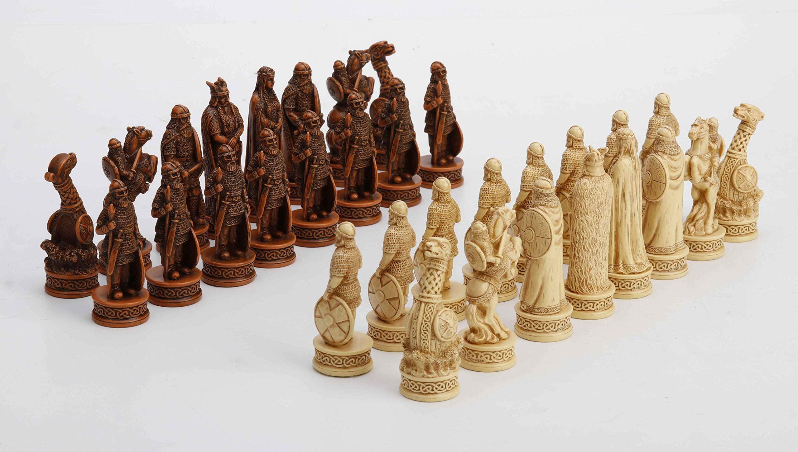 Hand-Painted Viking Chess Set with Resin Figures