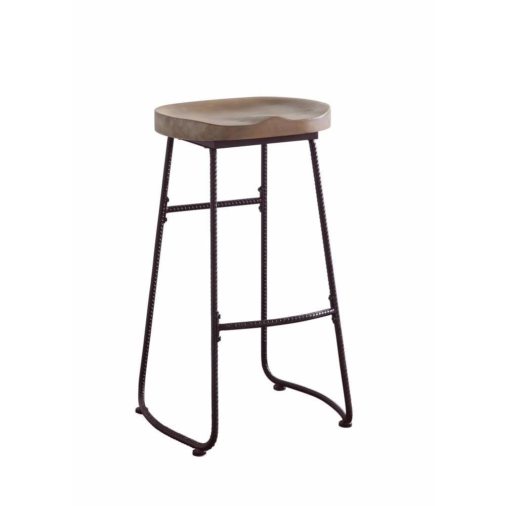 Industrial Saddle Seat Bar Stool in Driftwood and Dark Bronze, 30"