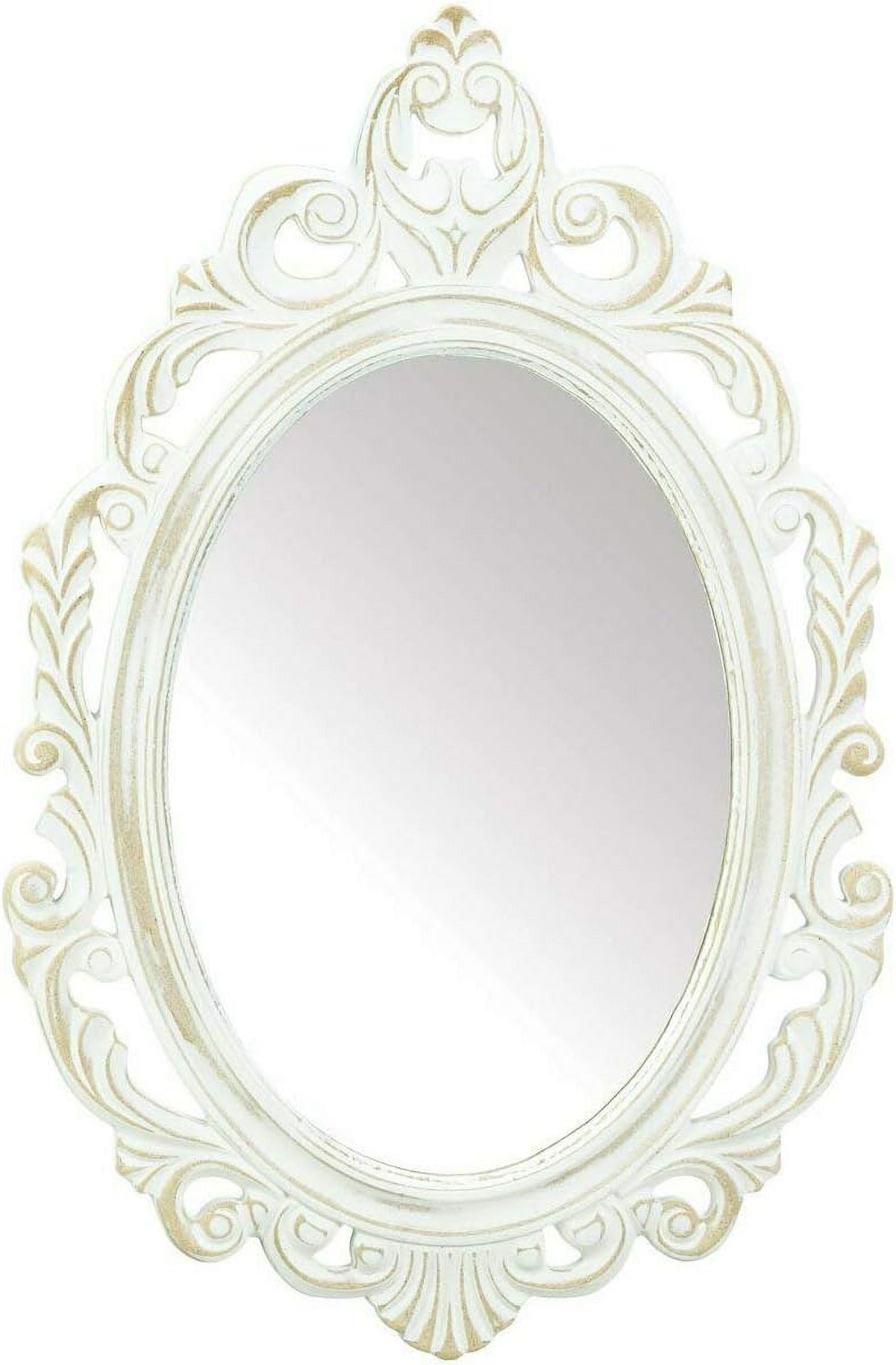 Antiqued White Oval Wood Wall Mirror