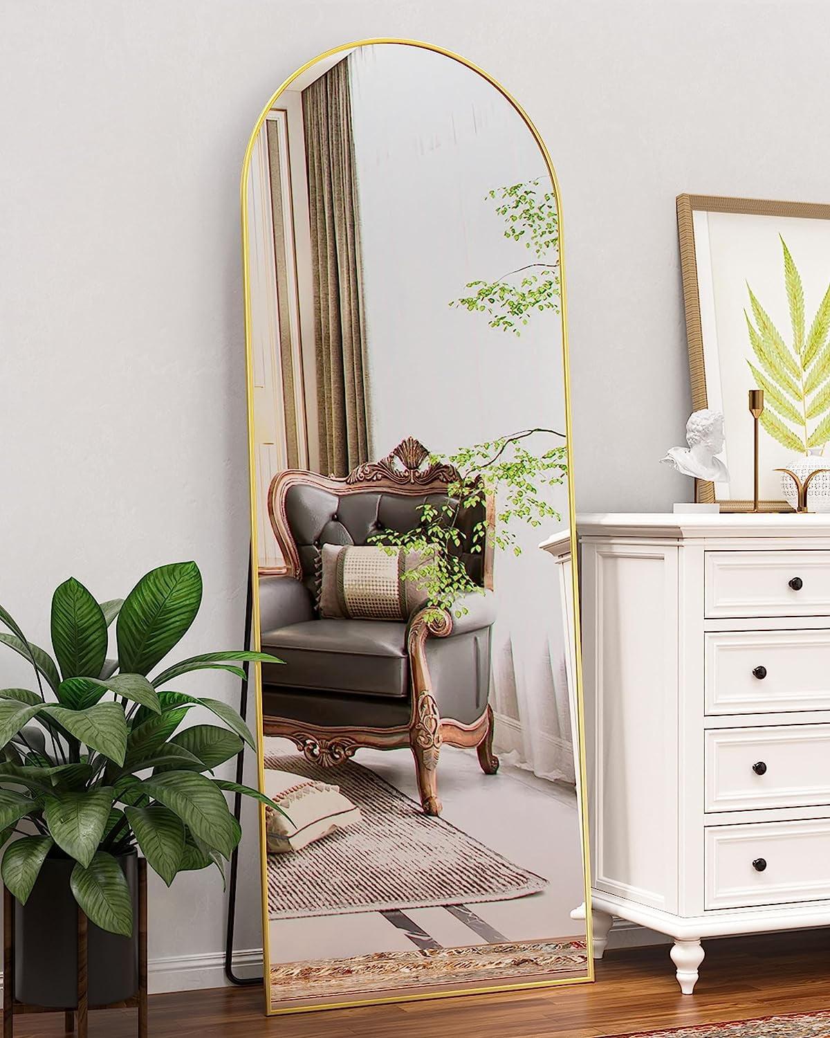 Antok Arched Full Length Mirror, 58"x18" Floor Mirror Freestanding, Floor Standing Mirror Full Body Mirror with Stand for Bedroom, Hanging Mounted Mirror for Living Room Cloakroom,Gold