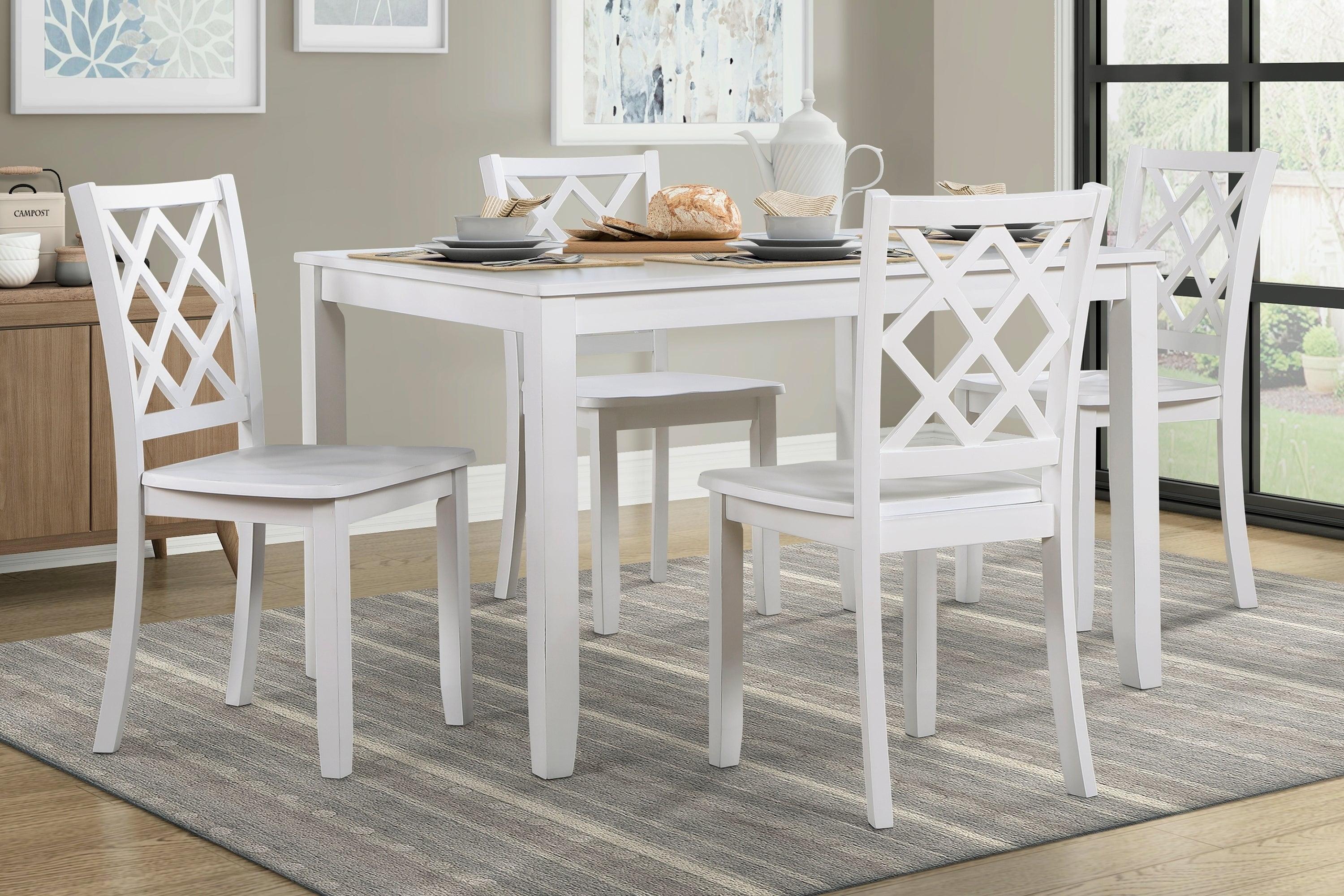 White Birch Veneer 5-Piece Dining Set with Lattice-Back Chairs