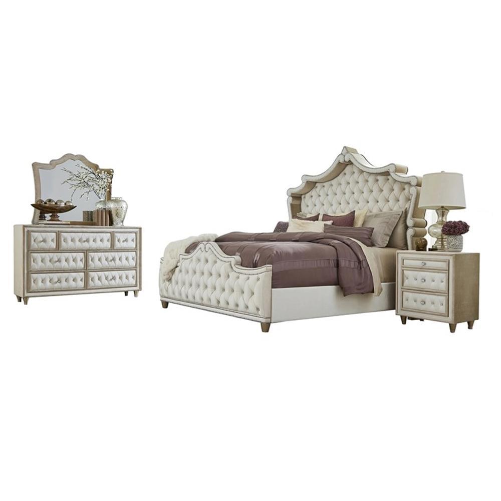 Coaster Antonella 4-piece California King Upholstered Velvet Bedroom Set Ivory