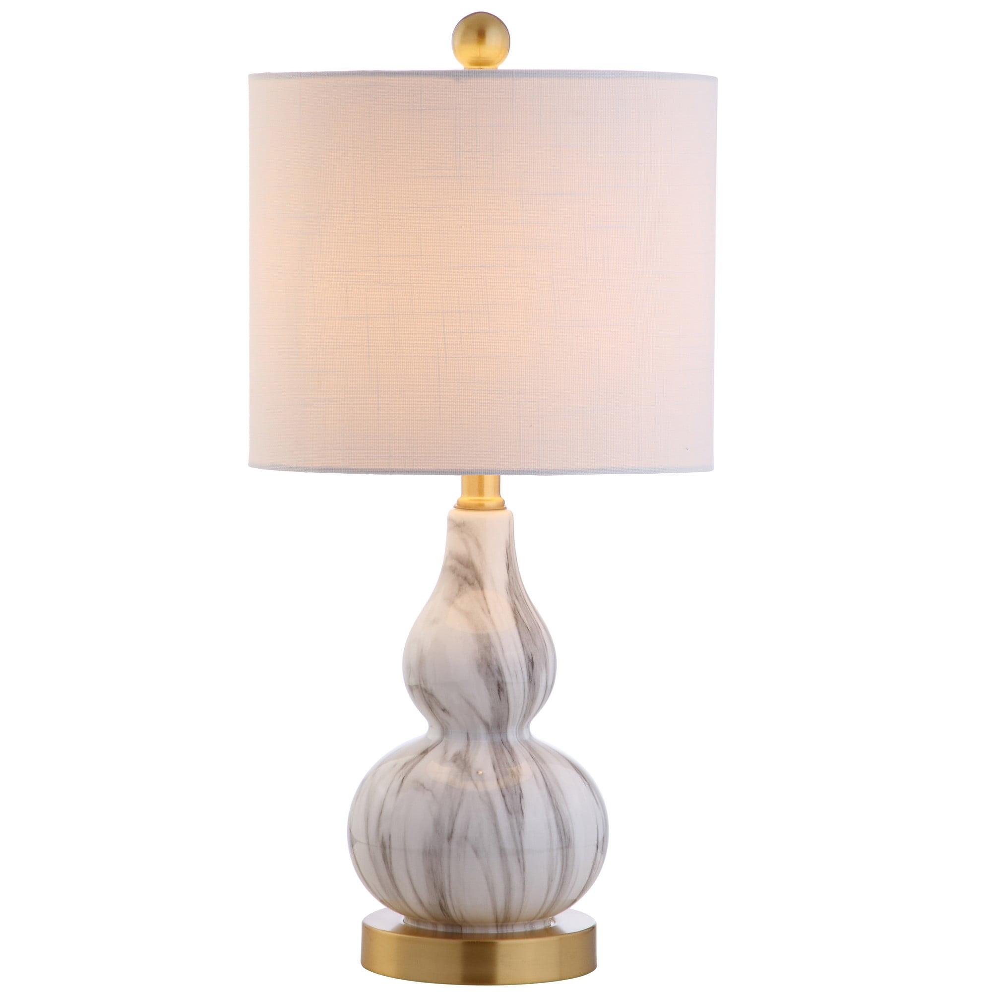 20.5" Mini Glass LED Table Lamp with White Linen Shade