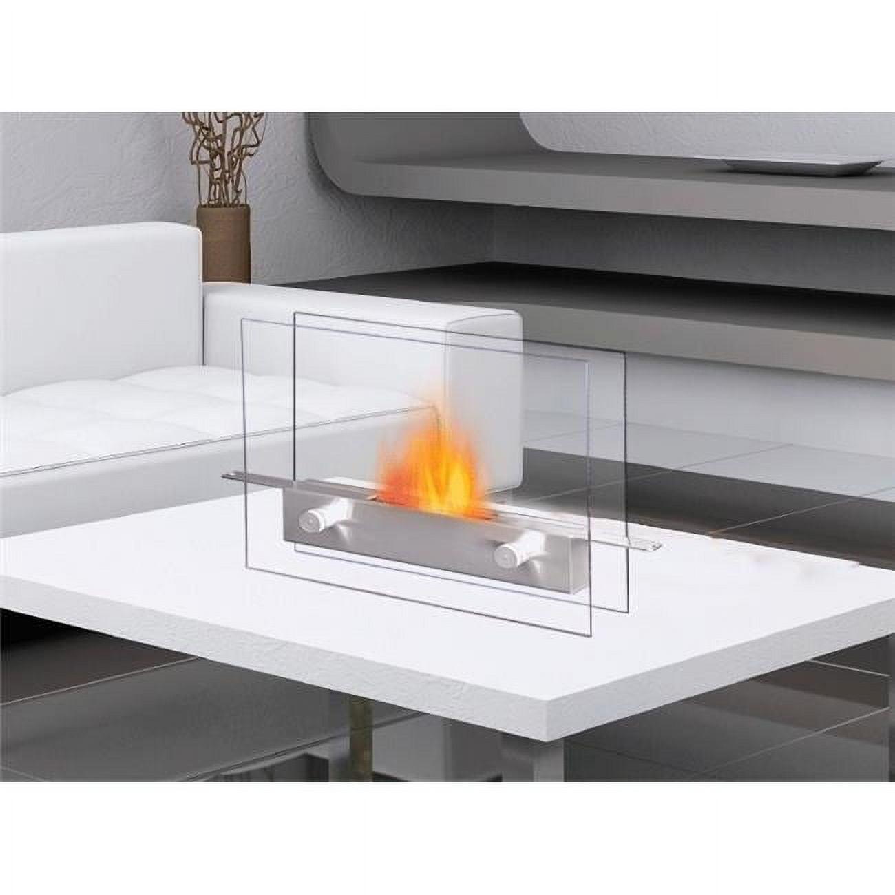 Modern Clear Glass and Stainless Steel Tabletop Fireplace