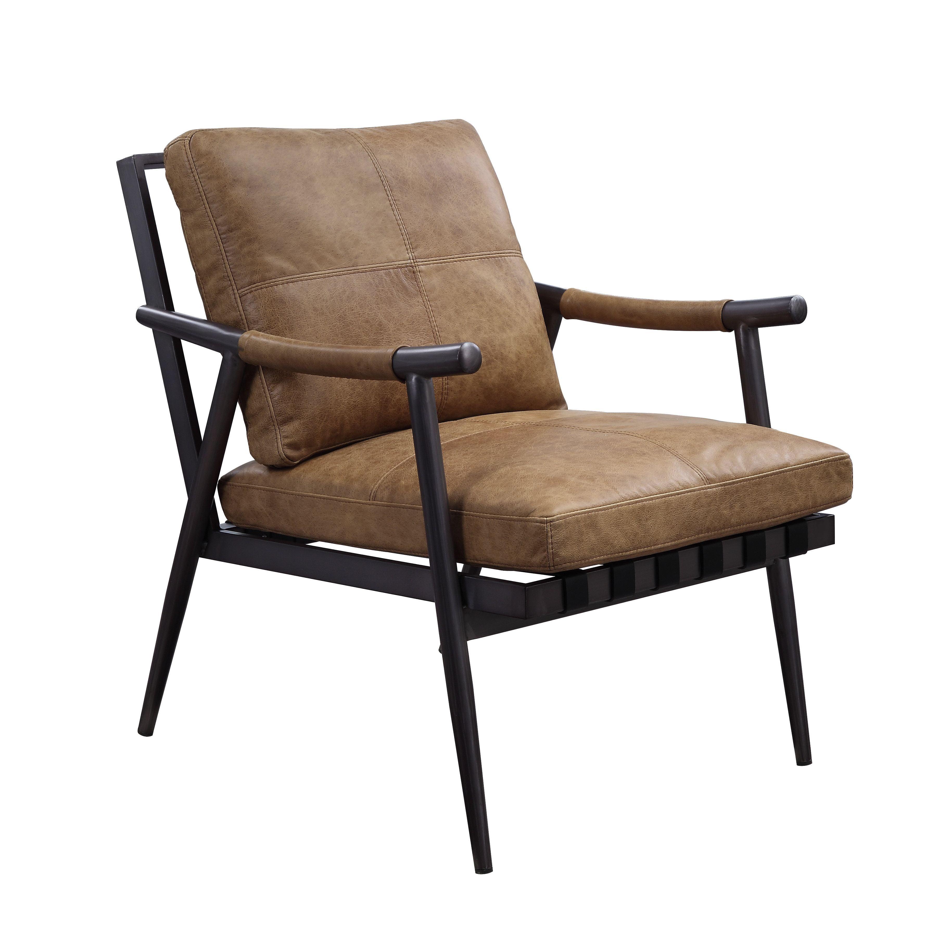 Anzan Chestnut Leather and Matte Iron Accent Chair