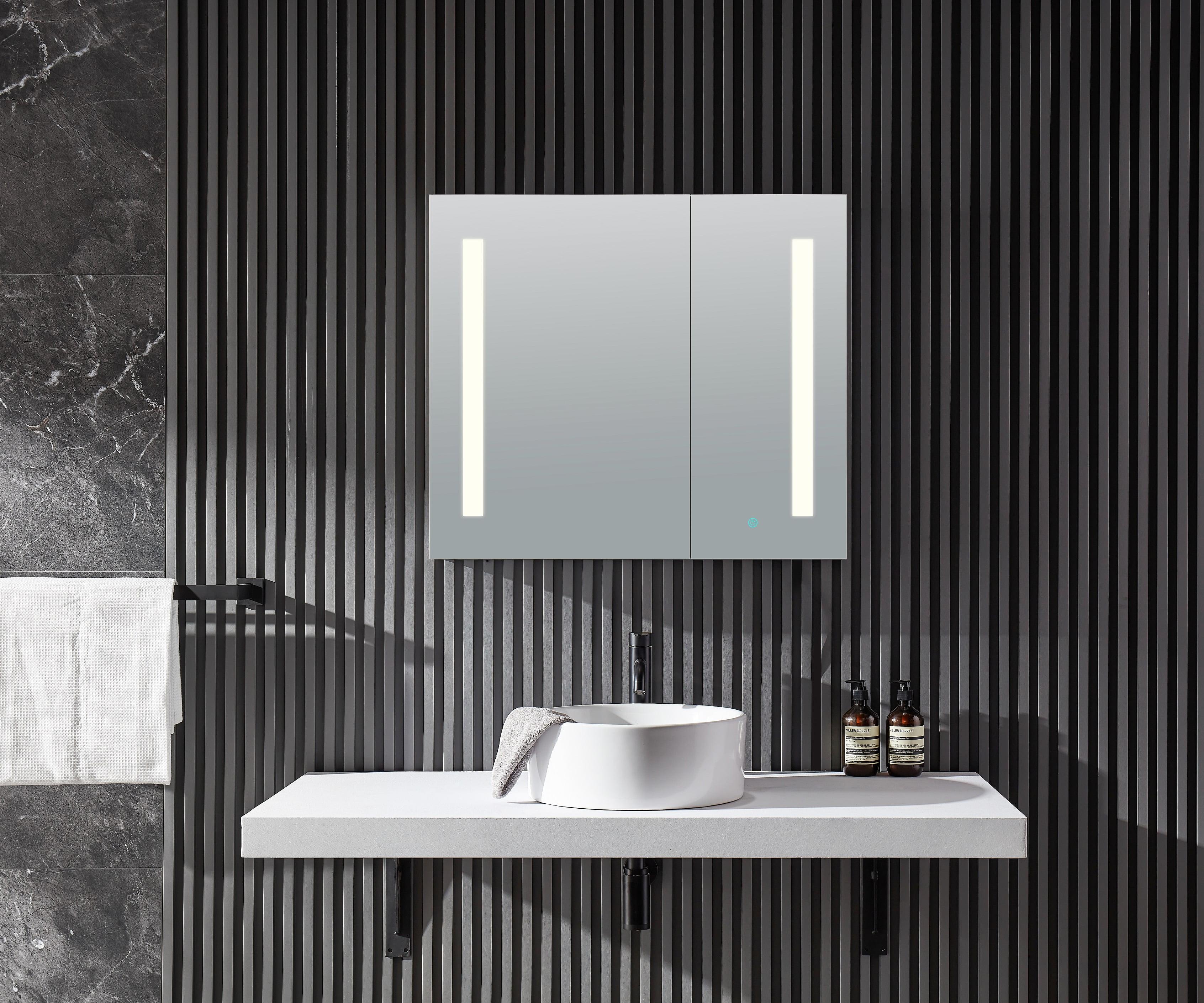 Anzzi  28 x 32 in. Ether Series Frameless LED Mirror Bathroom Cabinet, Aluminum