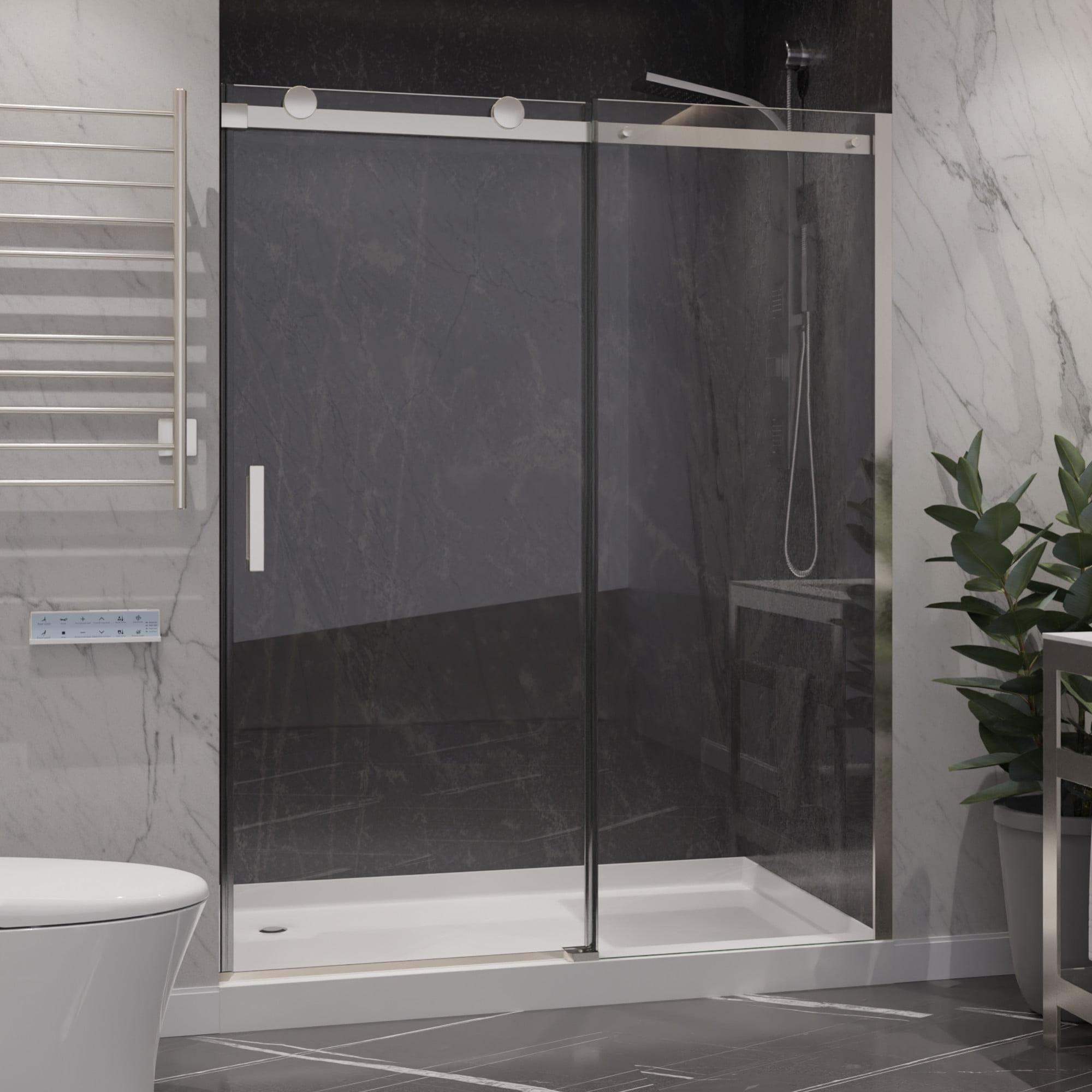 Anzzi  48 x 76 in. Rhodes Series Frameless Sliding Shower Door with Handle, Brushed Nickel