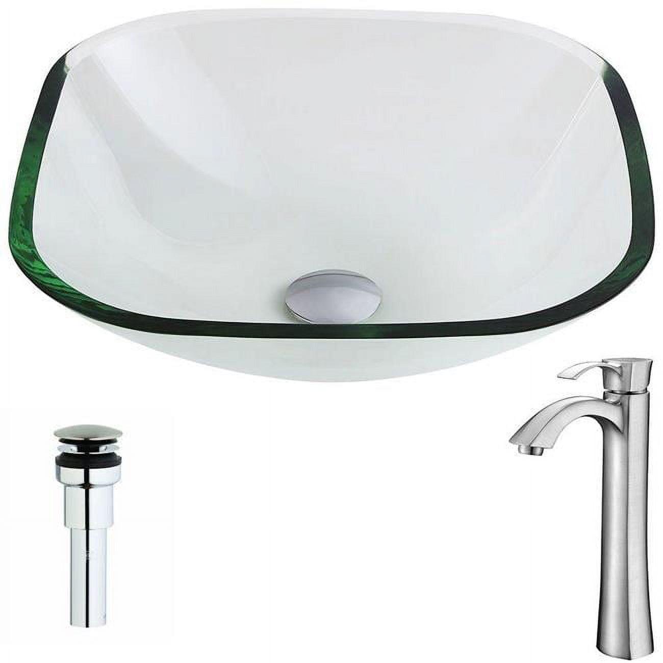 ANZZI Cadenza 16.5'' White Tempered Glass Circular Bathroom Sink with Faucet