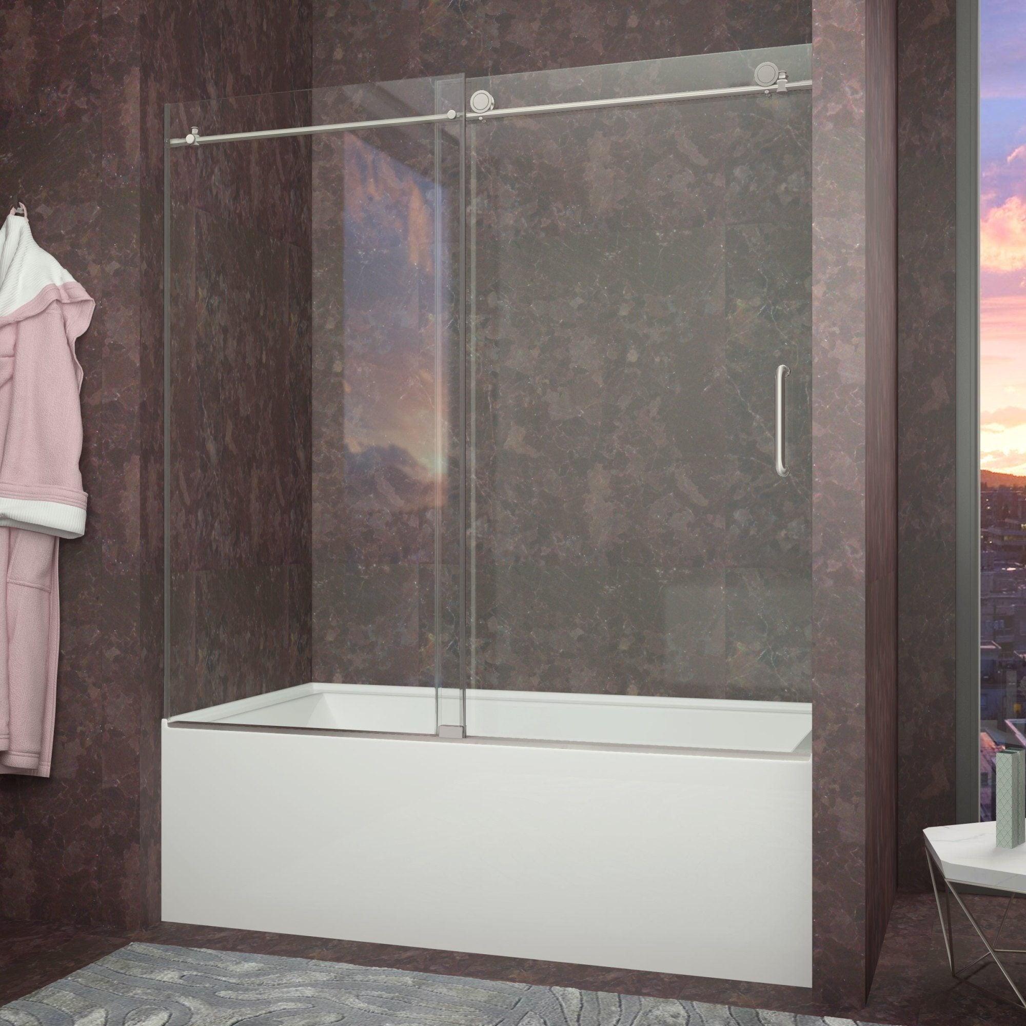 Don Series 60" Frameless Sliding Tub Door in Brushed Nickel