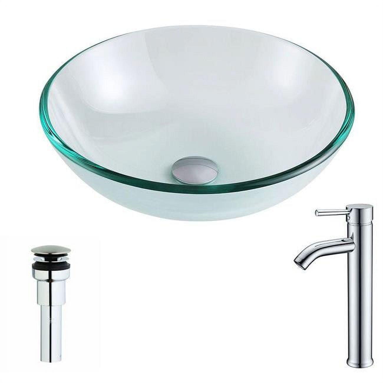 Clear Glass Round Vessel Sink with Brushed Nickel Faucet