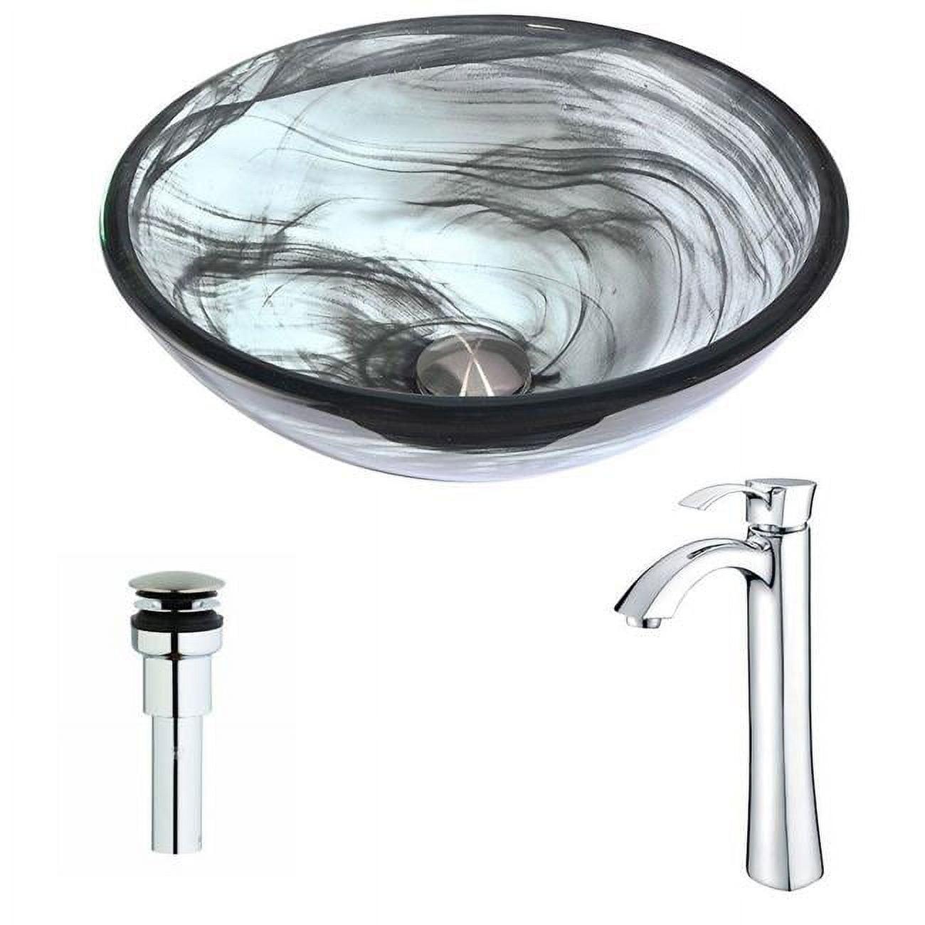 ANZZI Mezzo 16.5'' Emerald Wisp Tempered Glass Circular Bathroom Sink with Faucet