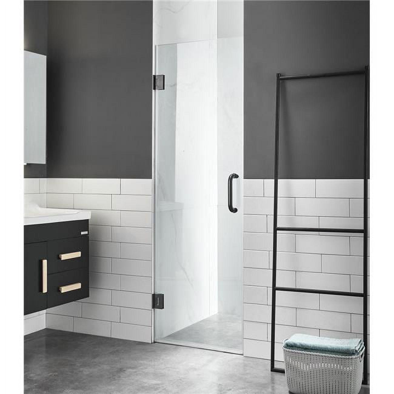 Matte Black Frameless Hinged Shower Door with Handle