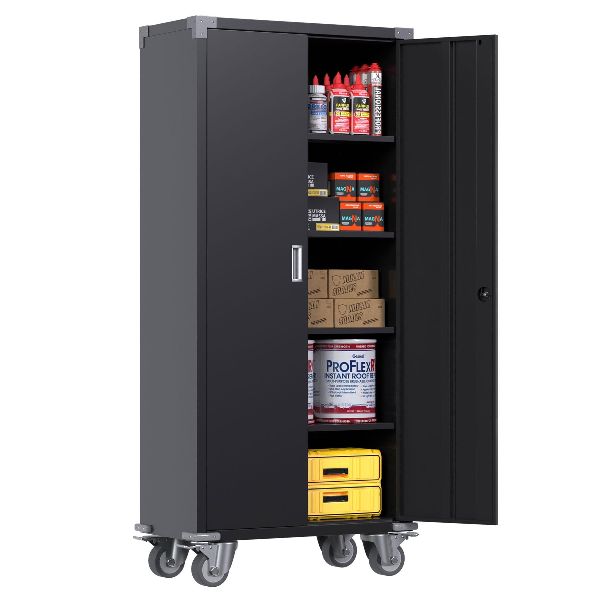 Black Freestanding Lockable Office Cabinet with Adjustable Shelving