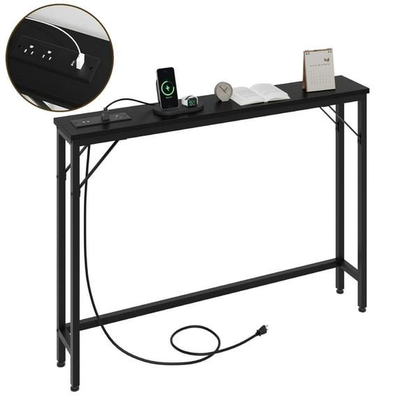 5.9" Narrow Sofa Table with Outlets, Skinny Console Table with Storage, Slim Behind Couch Table for Living Room, Entryway, Hallway, Foyer - Black