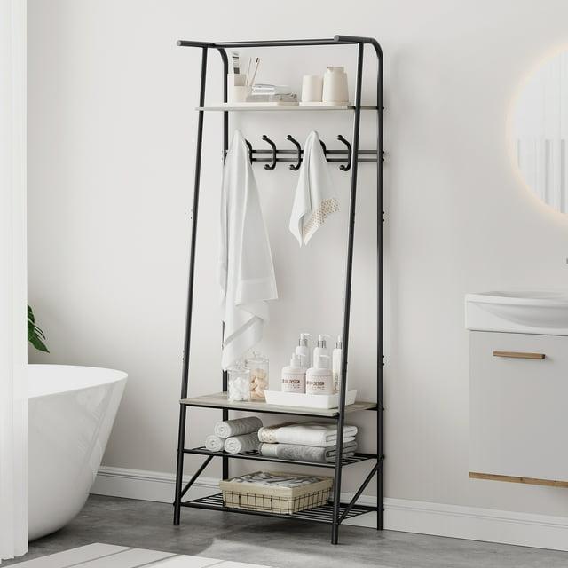 Aoile 4 in 1 Hall Tree with Shoe Storage Bench, Freestanding Coat Rack Stand with 5 Hooks for Entryway, Living Room, Bedroom, Bathroom (Gray)