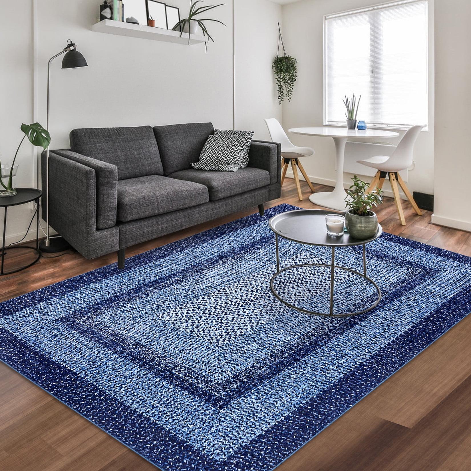 Navy Blue 4' x 6' Braided Pattern Washable Rug