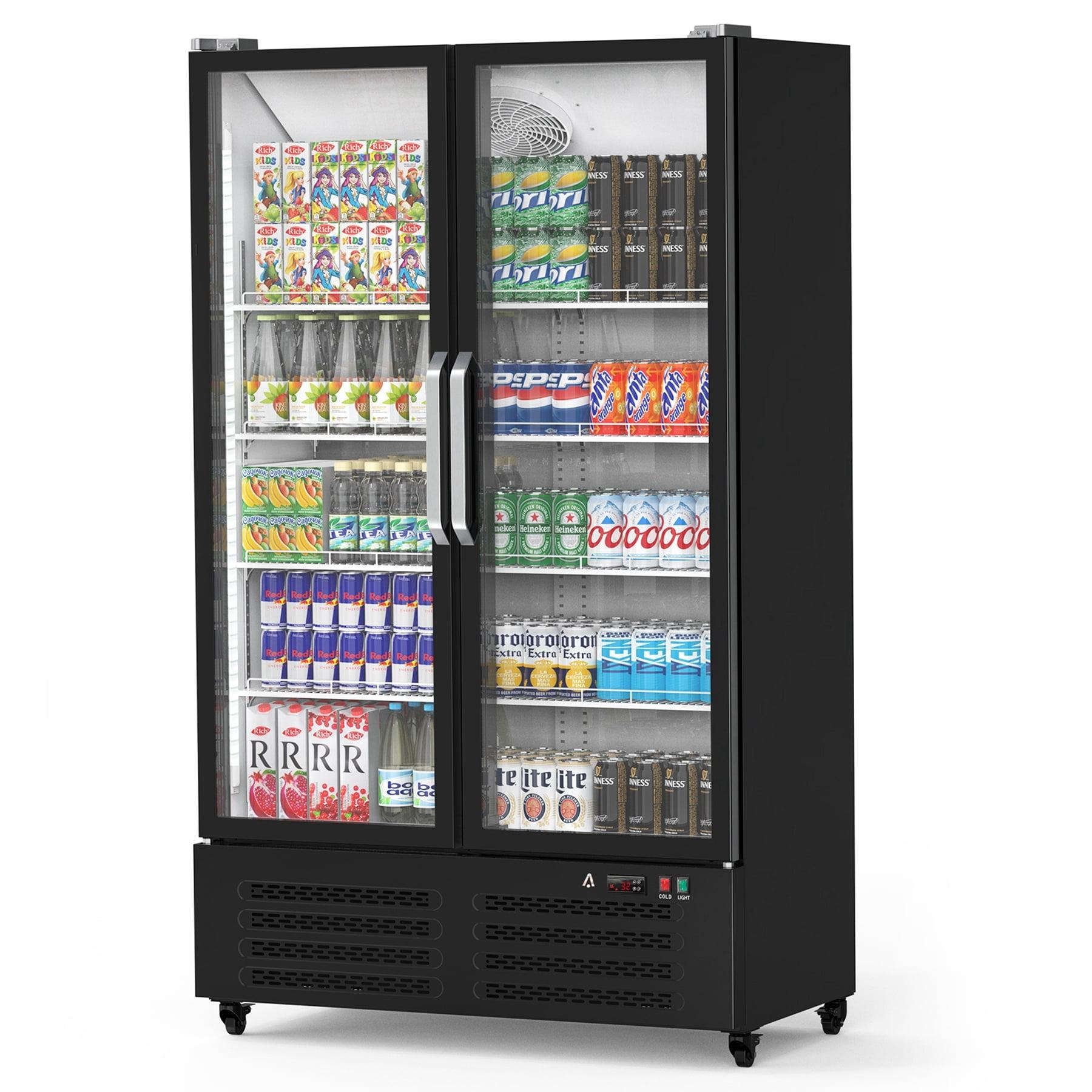 Aoile Commercial Display Refrigerator 25.5 Cu.Ft, Double Glass Door Upright Merchandiser Beverage Cooler with Wheels & LED Lighting