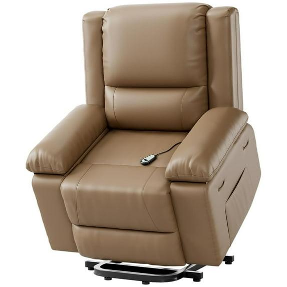 Large Brown Leather Power Lift Recliner with Massage and Heat
