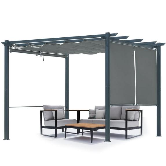 Aoodor 10 x 10 ft. Outdoor Pergola with Retractable Canopy and Sunshade Roller Curtains, Aluminum Frame Grape Trellis Pergola for Patio Backyard and Deck - Gray