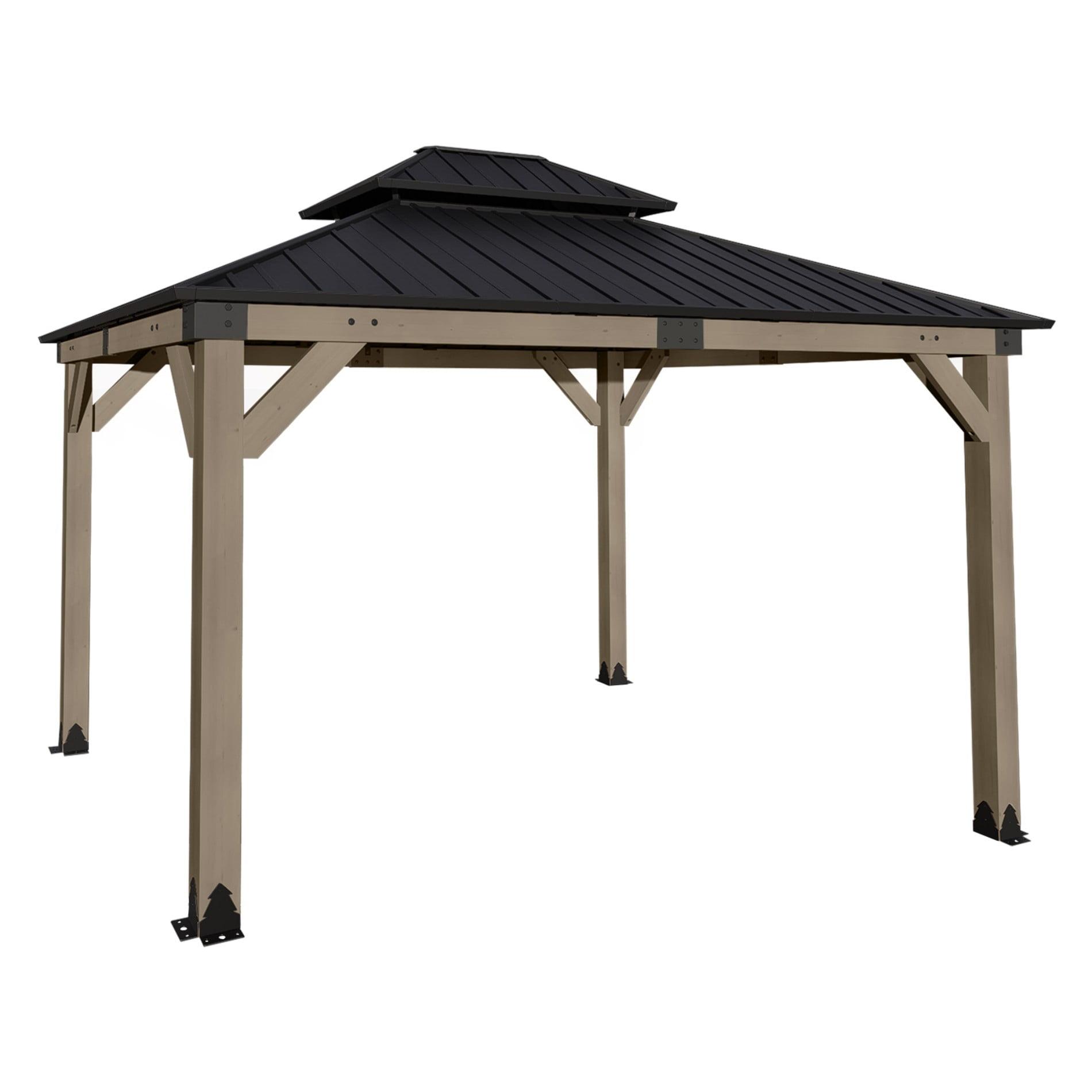 12' x 14' Cedar Wooden Frame Gazebo with Steel Roof