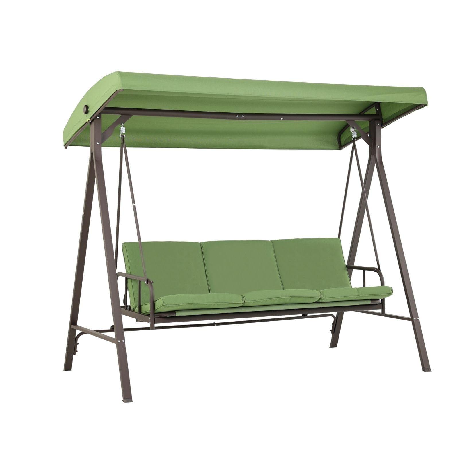 Green Steel Outdoor Patio Swing Bed with Adjustable Canopy