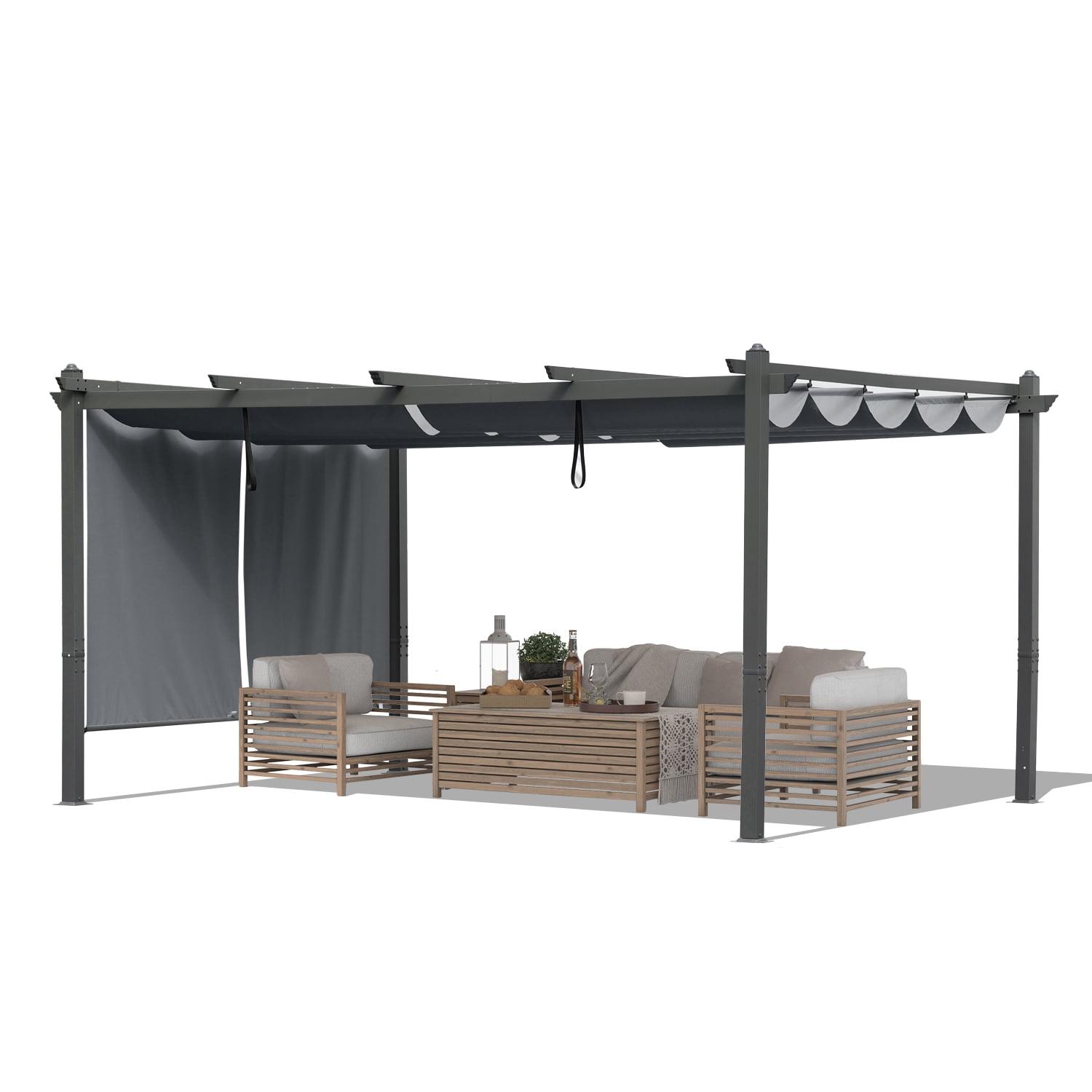 Aoodor Outdoor Pergola 12'x16' Aluminum Patio Pergola with Adjustable Sun Shade Cover and Retractable Canopy