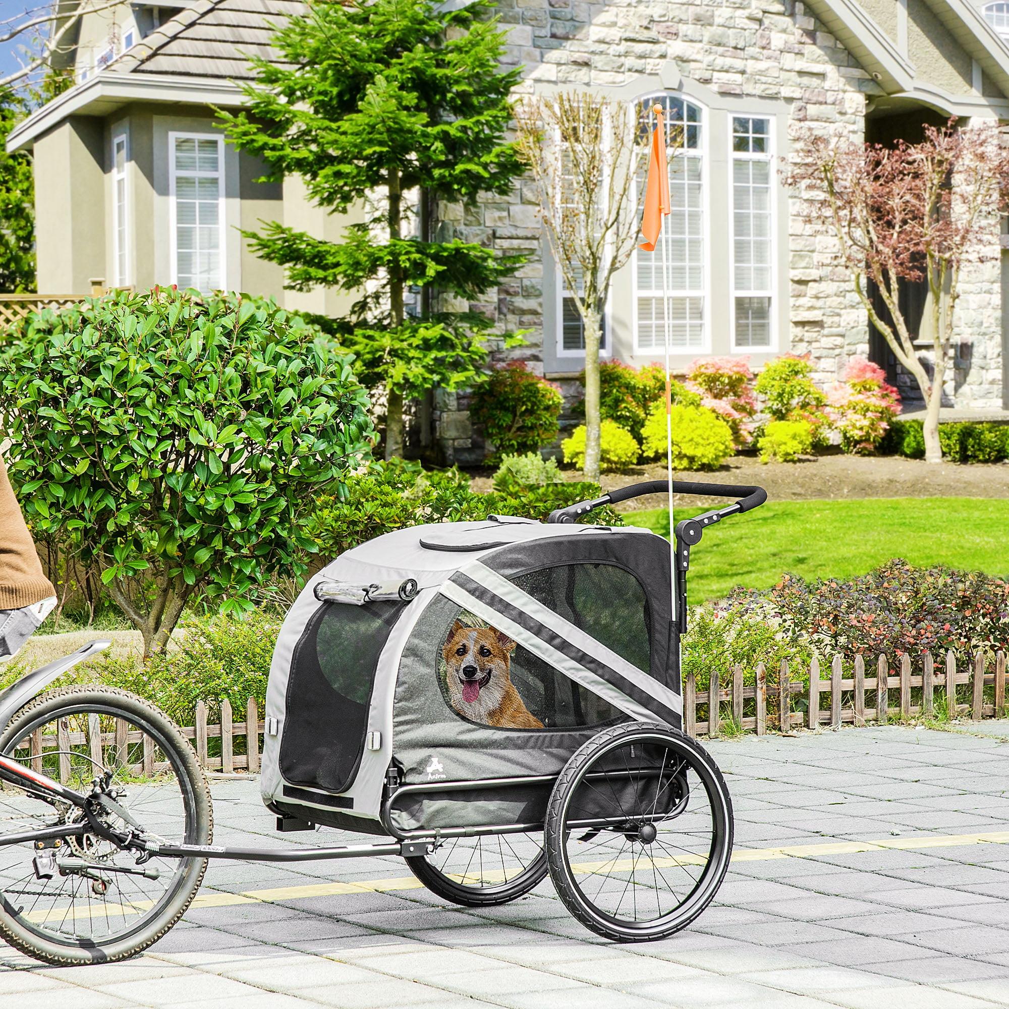 Aosom Dog Bike Trailer 2-in-1 Pet Stroller Cart Bicycle Wagon Cargo Carrier Attachment for Travel with 4 Wheels Reflectors Flag