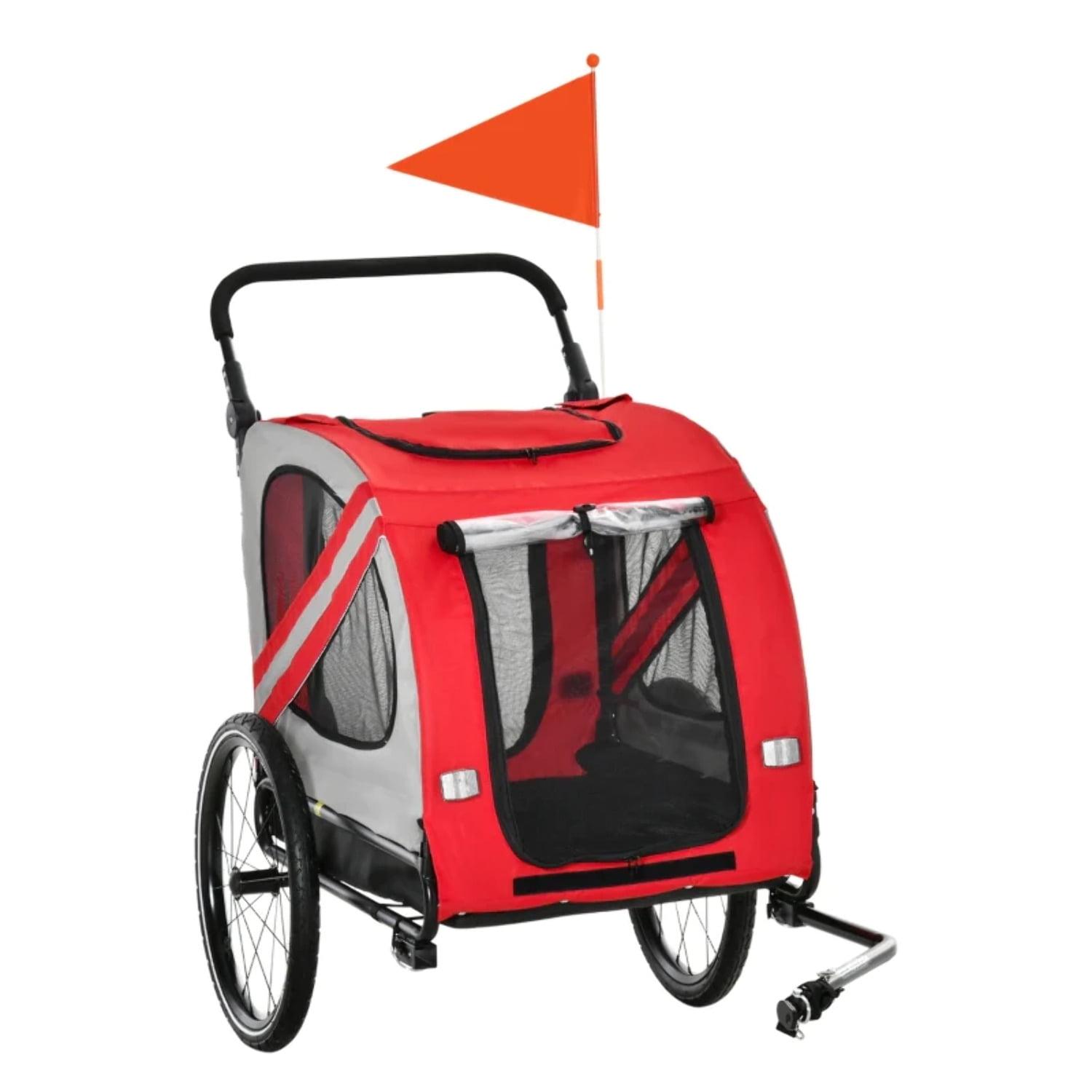 Red and Gray 2-in-1 Pet Bike Trailer and Stroller