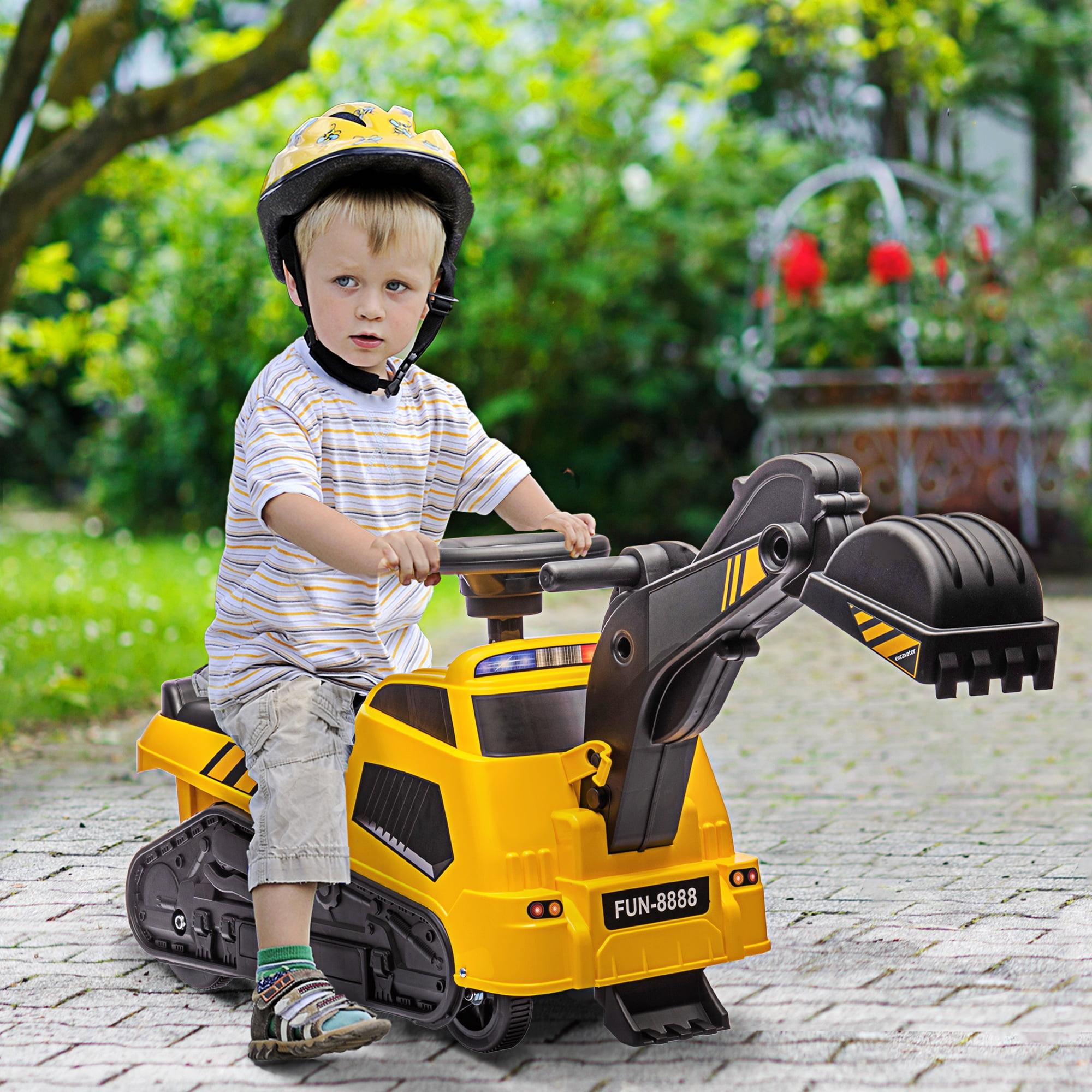 Aosom 3 in 1 Ride on Excavator Bulldozer Road Roller, No Power Ride on Construction Pretend Play with Music, for 18-48 Months, Yellow