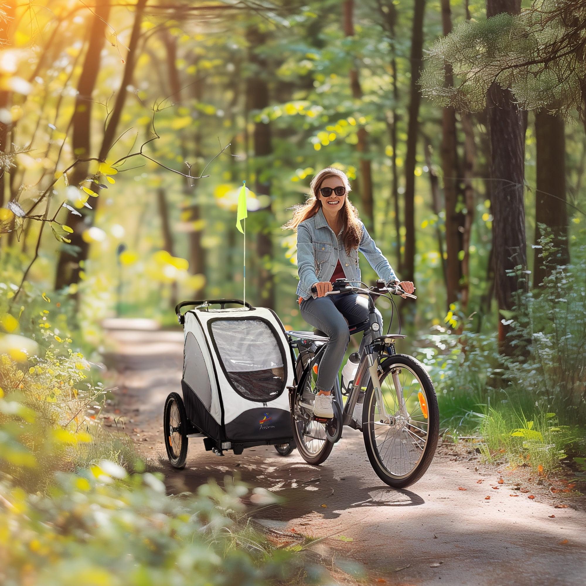 White and Grey Foldable 3-in-1 Child Bike Trailer Stroller