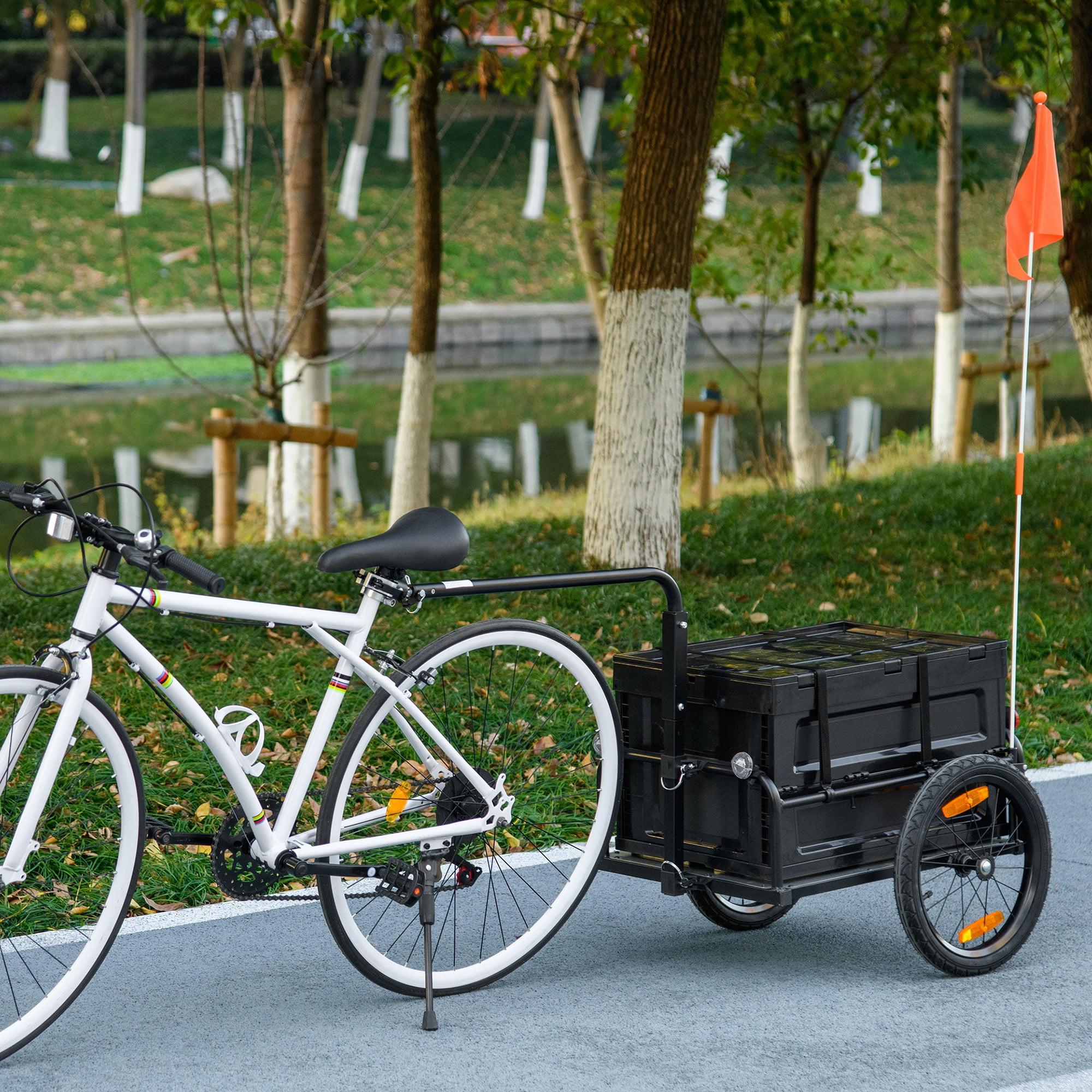 Aosom Bike Trailer Bicycle Cargo Trailer Wagon with Removable Storage Box, Galvanized Bottom