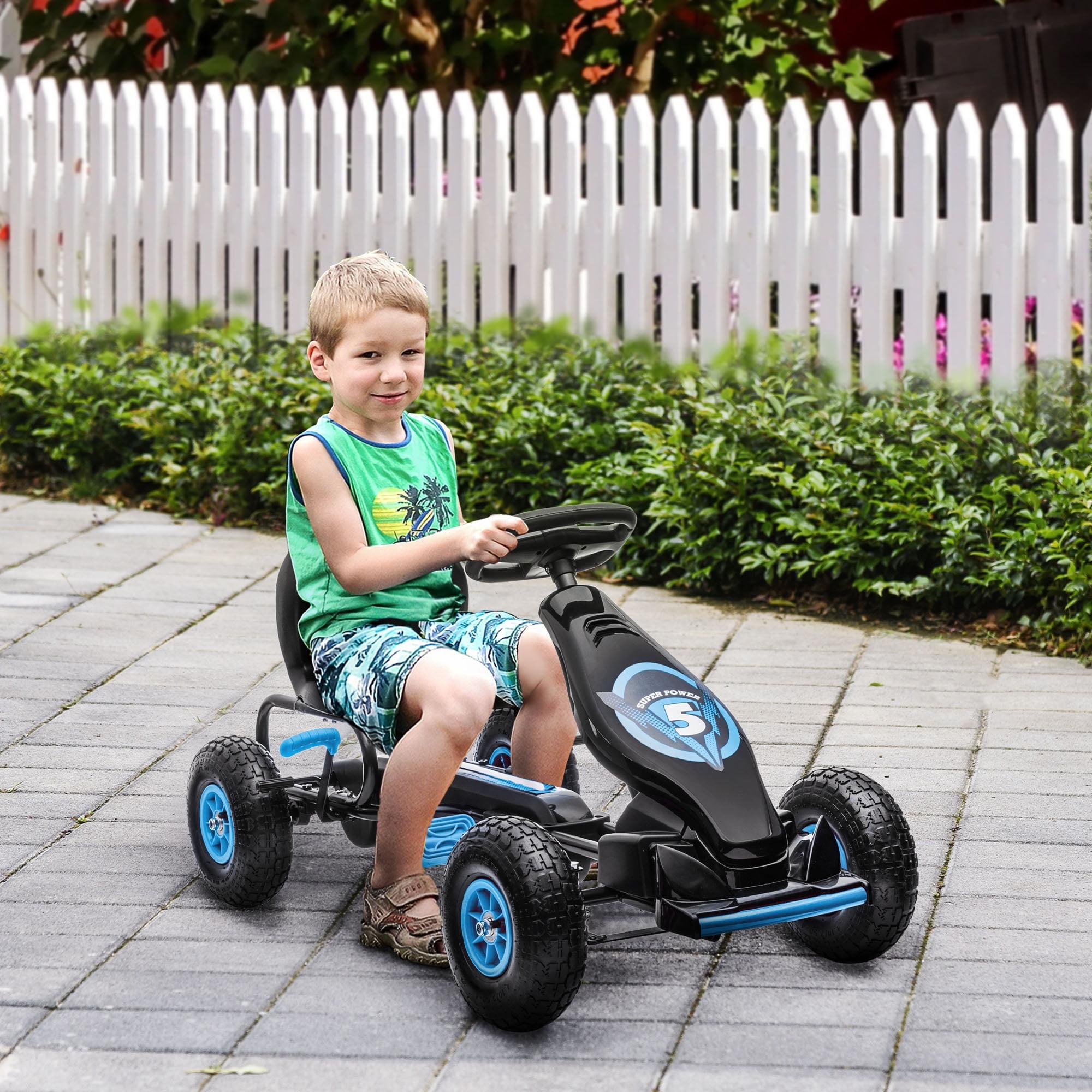 Aosom Ergonomic Pedal Go Kart Kids Ride-on Toy, Pedal Car with Tough, Wear-Resistant Tread, Go Cart Kids Car for Boys & Girls, Ages 5-12