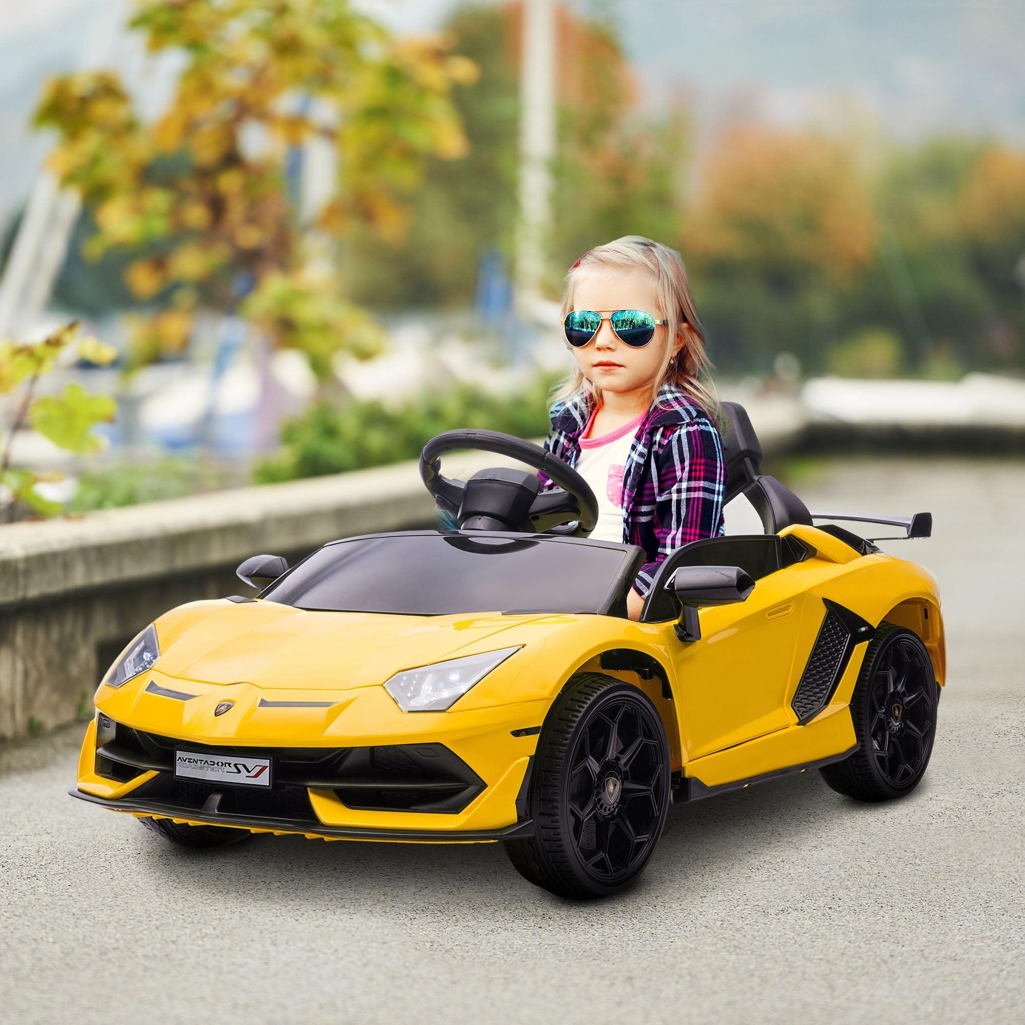 Aosom Lamborghini Aventador 12V Licensed Kids Ride on Car with Scissor Doors, Easy Transport, Remote, Suspension System, Horn, Music, Lights, Yellow